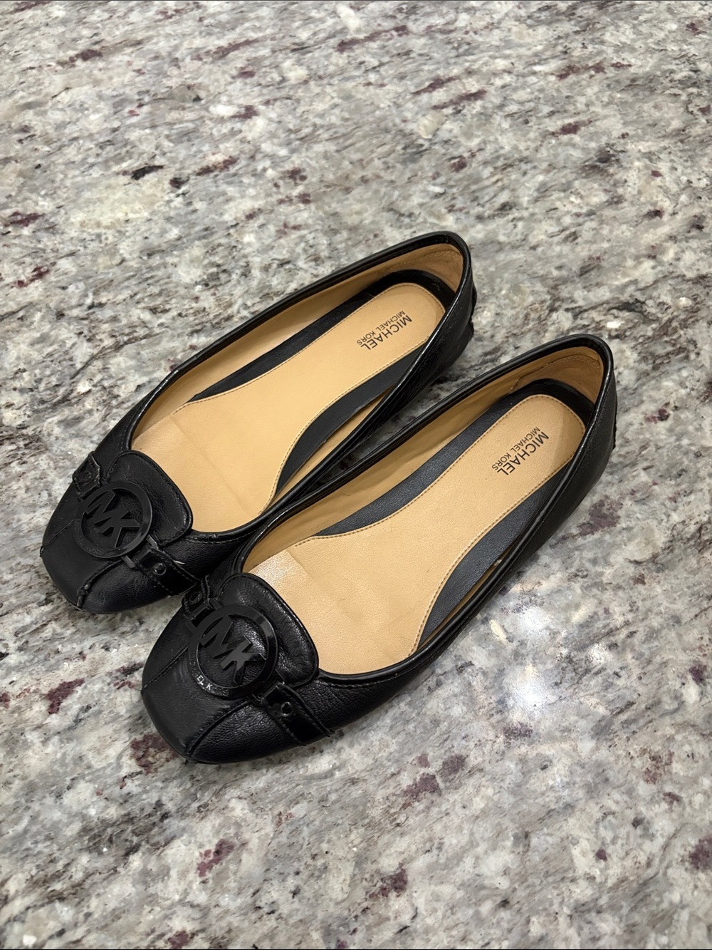 Michael Kors Black Leather Logo-Embellished Ballet Flats